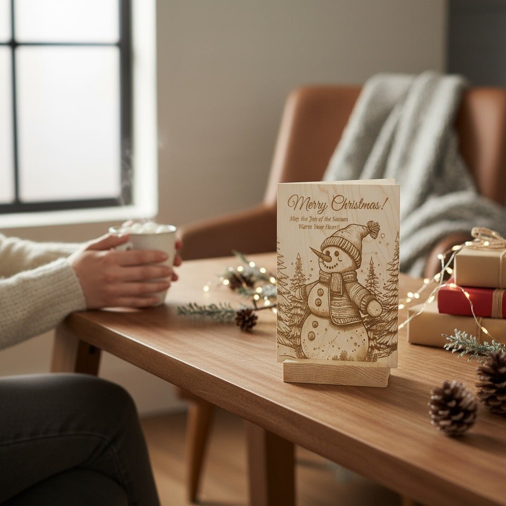 Merry Christmas — Heirloom Wood Keepsake Card (Snowman) - The Honeysuckle Porch