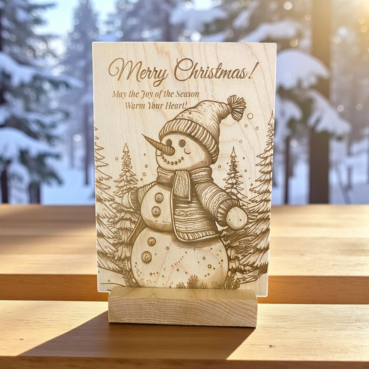 Merry Christmas — Heirloom Wood Keepsake Card (Snowman) - The Honeysuckle Porch