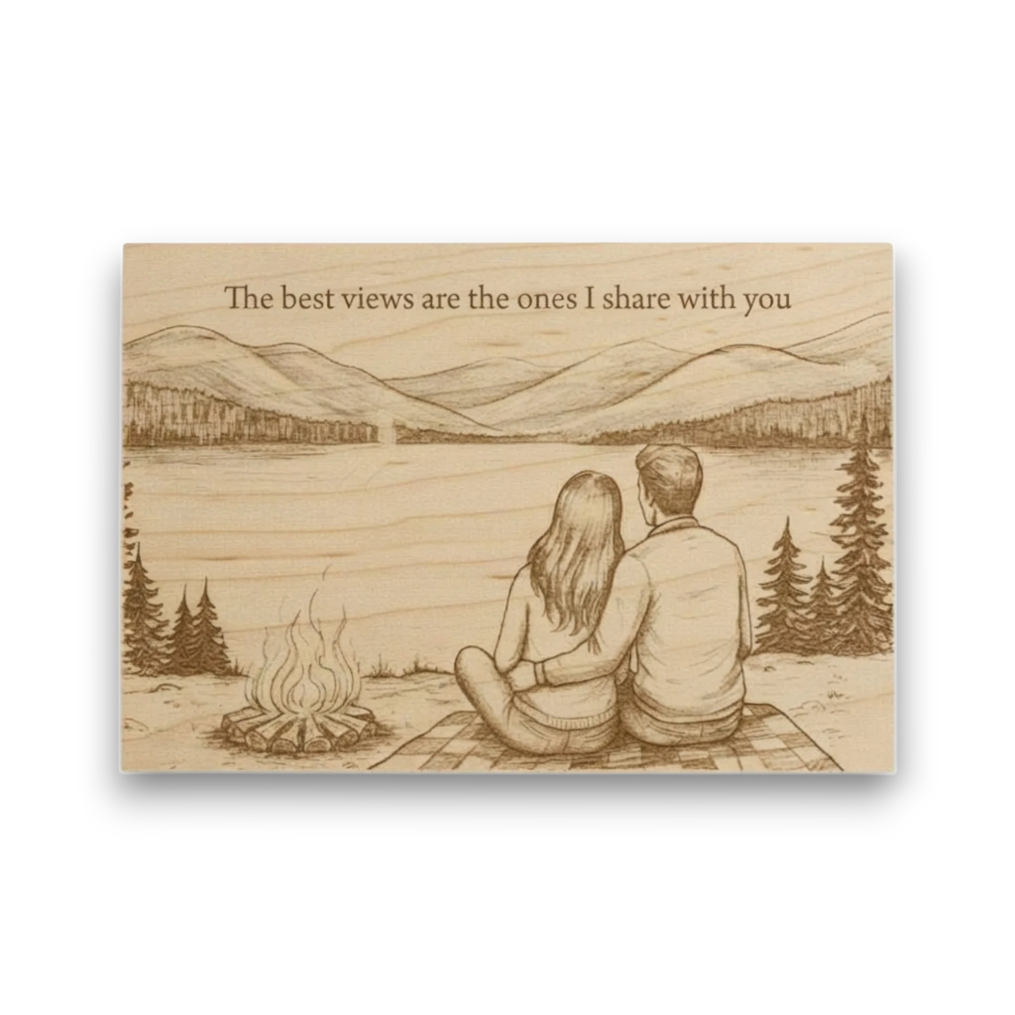 Lakeside Campfire Maple Wood Keepsake | Romantic Gift Made in USA