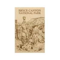 Bryce Canyon National Park poster with scenic illustration and text.