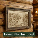 Framed print of Cuyahoga National Park on a wooden wall with text 'Frame Not Included'.