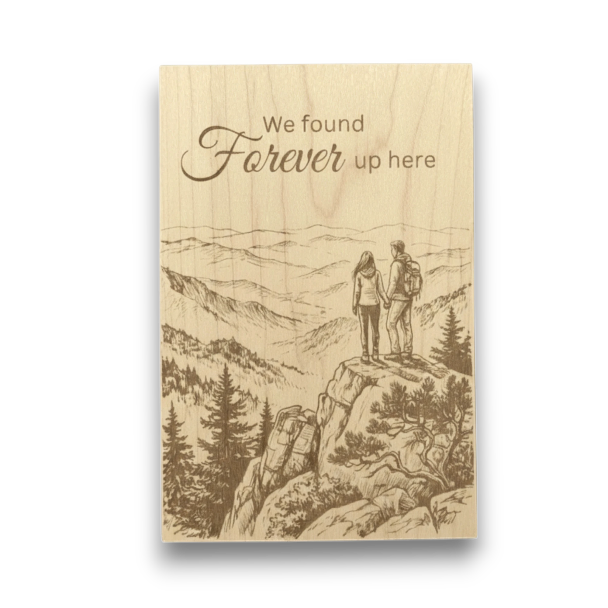 Mountain Couple Maple Wood Keepsake | Adventure & Anniversary Gift Made in USA