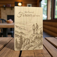 Mountain Couple Maple Wood Keepsake | Adventure & Anniversary Gift Made in USA