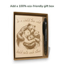 Eco-friendly gift box with bear illustration and pen on a white background