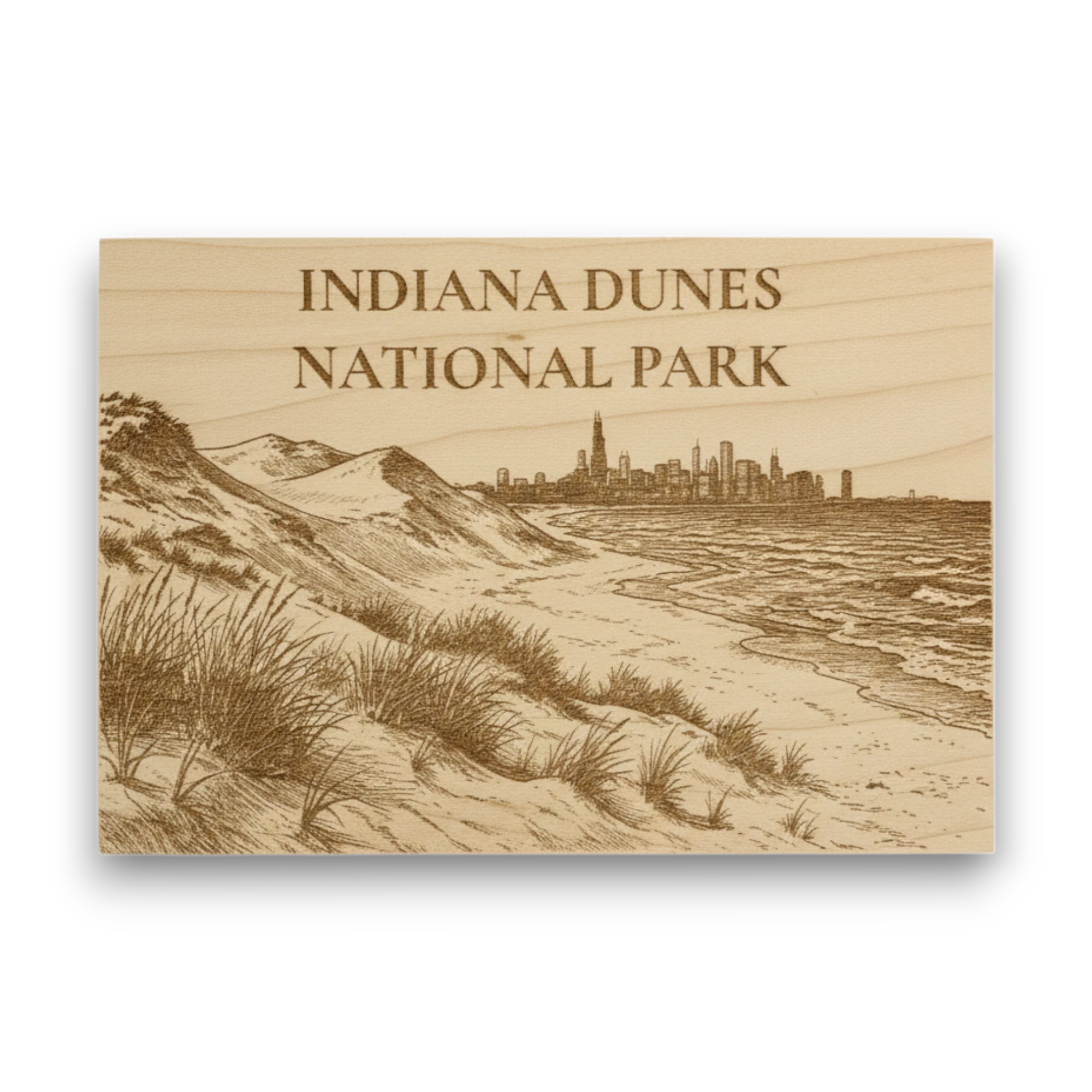 Indiana Dunes National Park Wood Keepsake | Chicago Skyline Souvenir Made in USA