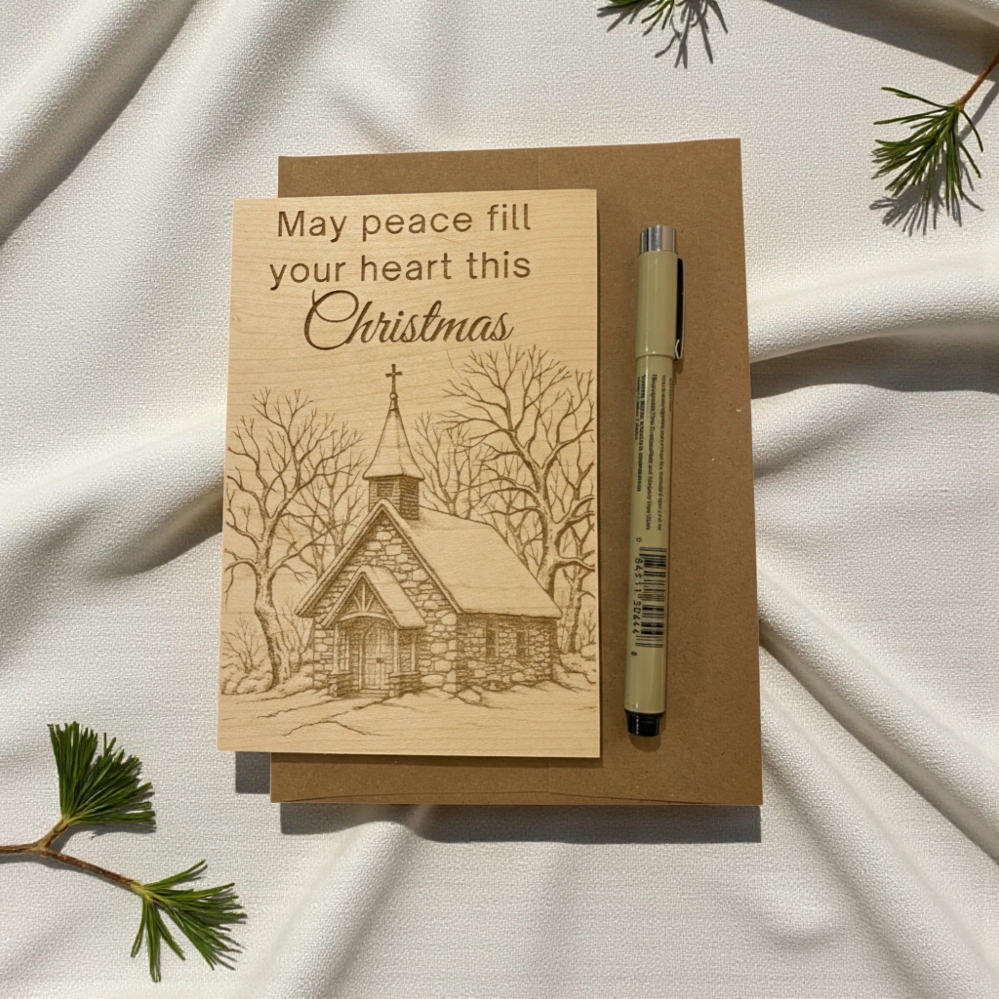 May Peace Fill Your Heart This Christmas – Wooden Church Keepsake Card