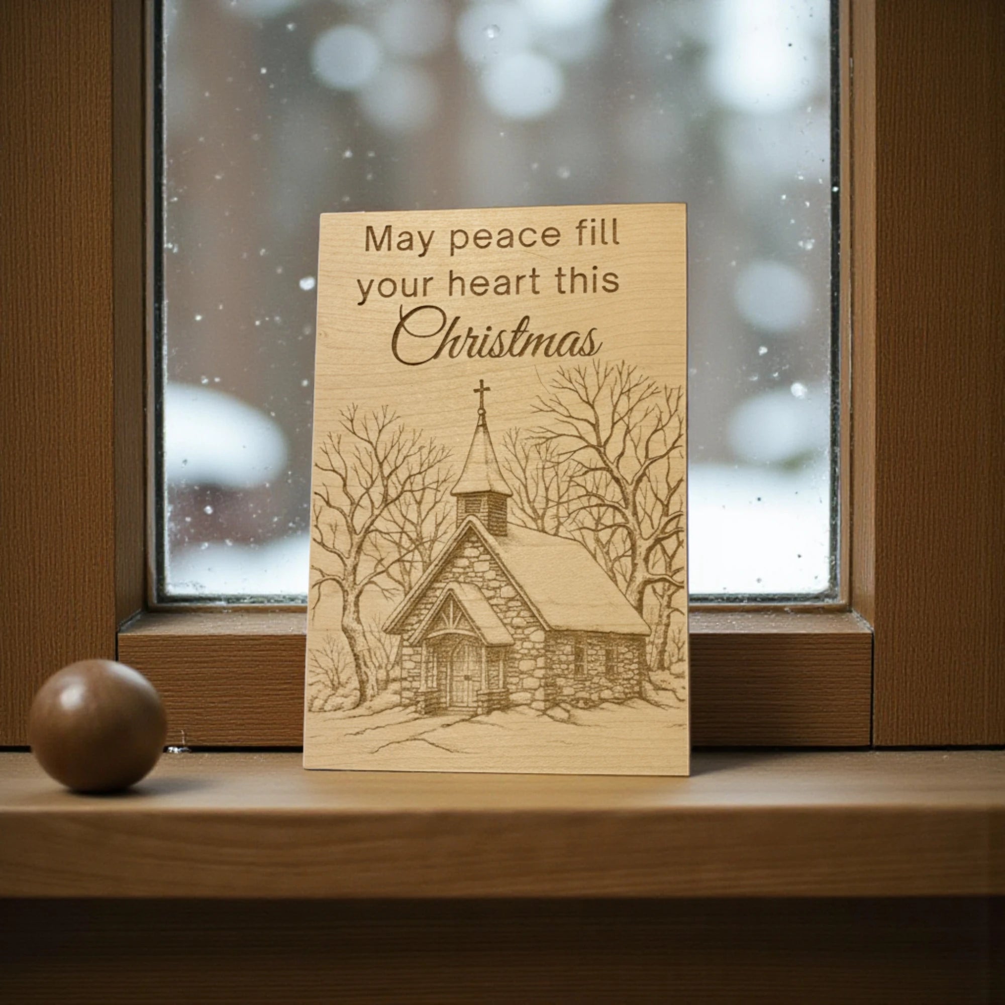 May Peace Fill Your Heart This Christmas – Wooden Church Keepsake Card