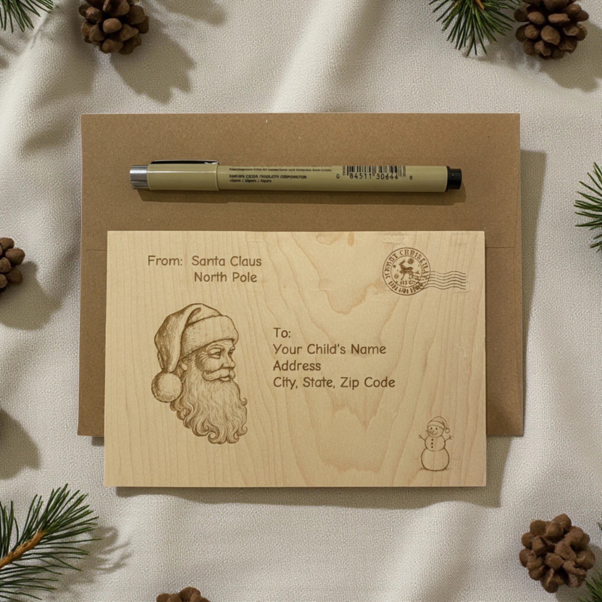 Personalized Wooden Postcard from Santa – North Pole Keepsake