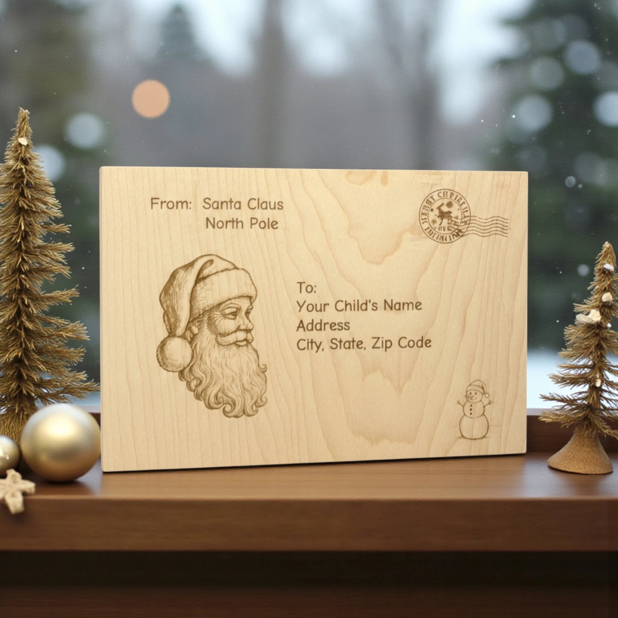 Personalized Wooden Postcard from Santa – North Pole Keepsake